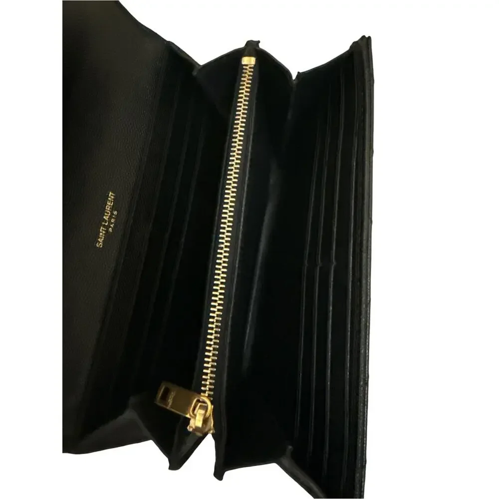 Saint Laurent Black Chevron Leather Wallet with Gold YSL Emblem Crossbody - Picture 5 of 11